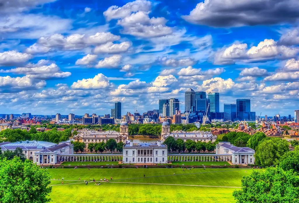 Vista de Londres y del Royal Naval College dede lo alto del Parque Greenwich