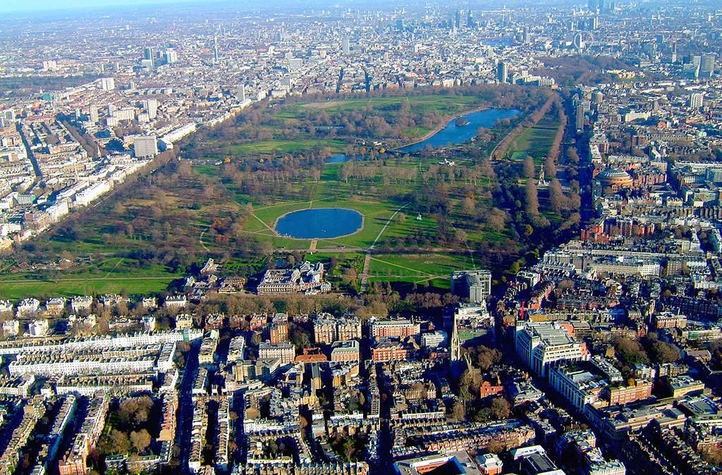 Vista aérea del parque Hyde Park en Londres