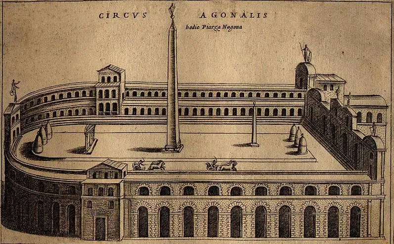 Vista del estadio de Domiciano, segúna una lámina de de 1613 de Jacopo Lauro