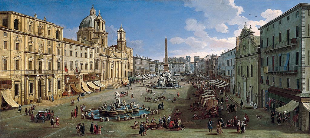 Vista de la plaza Navona, en 1699. Óleo de Gaspar van Wittel